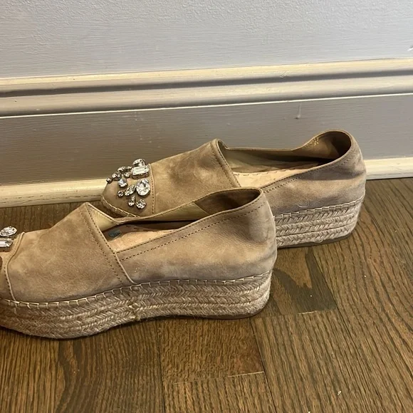 Miu Miu Beige Nubuck Embellished Platform Espadrilles Flats - Picture 4 of 11